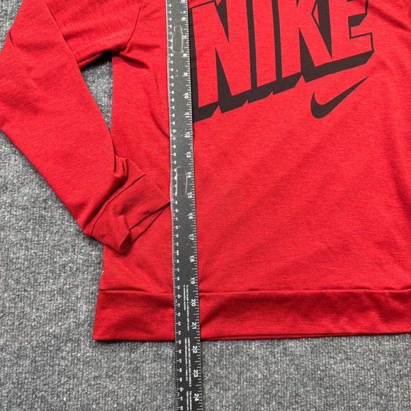 Nike Dri Fit Hoodie Kids L Red Center Logo Graphic Long Sleeve Athletic Pullover - Picture 7 of 8